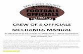 CREW OF 5 OFFICIALS MECHANICS MANUALsdcfoa.org/wp-content/uploads/MECHANICS-MANUAL-5-MAN.pdfThe San Diego County Football Officials Association (SDCFOA) Mechanics are based on a Crew