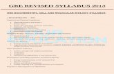 GRE BIOCHEMISTRY, CELL AND MOLECULAR BIOLOGY SYLLABUS- · PDF fileGRE REVISED SYLLABUS 2013 GRE BIOCHEMISTRY, CELL AND MOLECULAR BIOLOGY SYLLABUS- I. BIOCHEMISTRY — 36% Chemical
