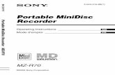 Portable MiniDisc Recorderminidisc.org/manuals/sony/sony_mzr70_manual.pdf · Portable MiniDisc Recorder ... record from an analog source, see “Recording with analog input (line
