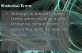 Attempt to identify these terms when reading a text. …€¢Attempt to identify these terms when reading a text. ... The main idea of a piece of writing. It presents the author’s