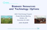 Biomass Resources and Technology Options · Biomass Resources and Technology Options. 2003 Tribal Energy Program Project Review Meeting Golden, CO ... Downdraft Gasifier. Requires