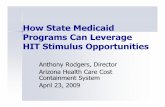 How State Medicaid Programs Can Leverage HIT Stimulus ... · Programs Can Leverage HIT Stimulus OpportunitiesHIT Stimulus Opportunities ... • Update the state’s roadmap for E-health.