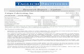 Research Report Update Fabricating, Inc. Taglich Brothers, Inc. 2 Recommendation and Valuation Reiterating our Speculative Buy rating on Unique Fabricating, Inc. and raising our twelve-month