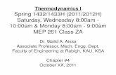 Thermodynamics I Spring 1432/1433H (2011/2012H ... I Spring 1432/1433H (2011/2012H) Saturday, Wednesday 8:00am - 10:00am & Monday 8:00am - 9:00am MEP 261 Class ZA Dr. Walid A. Aissa