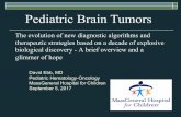 Pediatric Brain Tumors · New therapies - Immunotherapy o Dendritic Cell (APC’s) vaccines o Use whole tumor cell or selected TSC lysates n Less toxic than chemo but limited efficacy