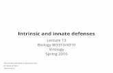 Intrinsic and innate defenses - virology · Intrinsic and innate defenses Lecture 13 Biology W3310/4310 Virology Spring 2016 The trouble with facts is that there are so many of them