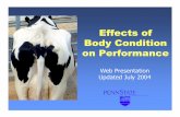 Effects of Body Condition on Performance - dairy … · Body Condition Loss ... If cows are fat at dry off Do Not allow BCS loss during dry period ... troubleshoot herd problems