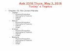 Astr 2310 Thurs. May 3, 2016 Todayʼs Topics - …faraday.uwyo.edu/~mpierce/A2310/Lecture_13.pdf · ... The Jovian Planets ... ring system • Physical ... – Largest are similar