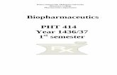 Biopharmaceutics PHT 414 Year 1436/37 - PSAU · Biopharmaceutics PHT 414 Year 1436/37 1st semester. Department of Pharmaceutics Biopharmaceutics PHT -414 ... Importance & applications