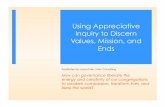 Using Appreciative Inquiry to Discern Values, … · From The Thin Book of Appreciative Inquiry by Sue Annis Hammond: • In every society, organization or group, something works.