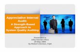 Appreciative Internal Audit - ASQ0511€¦ · Appreciative Internal Audit: A Strength-Based Approach to System Quality Auditing ... Thin Book of Appreciative Inquiry, 2nd Edition,