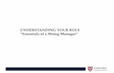 UNDERSTANDING YOUR ROLE “Essentials of a … · Session 1 UNDERSTANDING YOUR ROLE “Essentials of a Hiring Manager ... By the end of this section, ... they might fit into our work