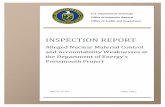 INSPECTION REPORT - Department of Energy · inventory is Category IV Attractiveness Level E, ... • Inspection Report on Follow-up Inspection on Material Control and Accountability