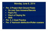 Per. 2 Project Alert Ground Rules Go over Quiz Answers ... · Monday June 9, 2014 • Per. 2 Project Alert Ground Rules • Go over Quiz Answers/Steroids • Paul’s Fix • Way’s