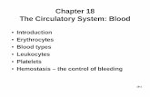 Chapter 18 The Circulatory System: Bloodinstructors.butlercc.edu/sforrest/apch18.pdfChapter 18 The Circulatory ... • Leukocytes • Platelets • Hemostasis – the control of bleeding.