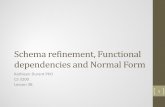 Schema refinement, Functional dependencies and Normal Form · Functional Dependency • A functional dependency (FD) has the form X Y (read X functionally determines Y ) where X and