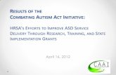 ESULTS OF THE OMBATING AUTISM ACT INITIATIVE Webinar Series/Results from an... · Neurology-Genetics-Metabolics Screenings guideline ... • Applied Behavioral Analysis Toolkit •