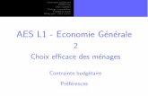 AES L1 - Economie G´en´erale - PSE - Private … Introduction `a la micro´economie, HYPERLINK ”http ://arnold.chassagnon.free.fr/DeugECO.html”, chapter 2. Contrainte budg´etaire