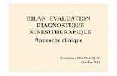 BILAN EVALUATION DIAGNOSTIQUE .DIAGNOSTIQUE KINESITHERAPIQUE Approche clinique Dominique DELPLANQUE