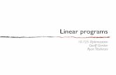 Linear programs - Carnegie Mellon School of Computer …ggordon/10725-F12/slides/13-lps.pdf · 1 2. Geoff Gordon—10-725 Optimization—Fall 2012 Variations: Fisher scoring ... Matlab