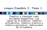 Lengua Española I. Tema 1 - RUA: Principal · Lengua Española I. Tema 1 Fonética y fonología como disciplinas lingüísticas. Las ramas de la fonética: fonética articulatoria,