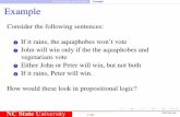 Propositional Logic Example Example Example · Propositional Logic Example Example Example Consider the following sentences: 1 If it rains, the aquaphobes won’t vote 2 John will