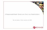 A Responsabilidade Social com Foco nos Stakeholders · Programa de RSE Renner Diretrizes Gerais Sensibilização e capacitação Aperfeiçoamento do óÉ Comunicação á Monitoramento