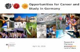 Opportunities for Career and Study in Germany - EURAXESS · Opportunities for Career and Study in Germany April 16, 2016 • The German Research Landscape • Funding schemes of the