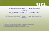 Hinode and RHESSI Observations of the GOES B9.5 Flare of ... · Conclusions • Long duration flare observed with RHESSI and Hinode and also with STEREO, TRACE and SOHO on 19 May,