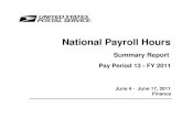 National Payroll Hours - Postal Regulatory Commission Period 13 -FY 2011.pdf · The first 4 pages reflect the following: Page A - Hours and Dollars for all USPS Employees Page B -
