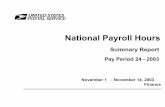 National Payroll Hours - prc.gov · Finance National Payroll Hours November 1 Pay Period 24 - 2003 Summary Report - November 14, 2003