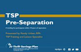 TSP: Pre-Separation, presented by Randy Urban, RPA · The TSP will issue a supplemental payment for any remaining RMD amount in December. *Per the TSP Fact Sheet dated 5/2018 (TSPFS10).