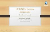C# LINQ / Lambda Expressions - … · LINQ –Standard Query Operators Restriction Where Projection Select, SelectMany Ordering OrderBy, ThenBy Grouping GroupBy Quantifiers Any, All