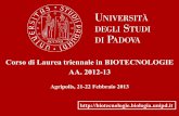 Corso di Laurea triennale in BIOTECNOLOGIE AA. 2012-13 · biotecnologie avanzate è l’INGEGNERIA GENETICA . LT in Biotecnologie Agripolis, 21-22 Febbraio 2013 Biotecnologie Vegetali