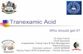 Tranexamic Acid - Critical Care · Tranexamic Acid Dr Zane Farina Chief Specialist Anaesthesia, Critical Care & Pain Management Pietermaritzburg Honorary Lecturer – UKZN NRMSM Deputy