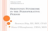 Serotonin Syndrome in the Perioperative Period serotonin enhancing OR drugs (fentanyl, methylene blue) Maintain a high level of vigilance for s/sx in PACU Consider alternatives to