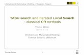 TABU search and Iterated Local Search · Thomas Stidsen 2 Informatics and Mathematical Modelling / Operations Research Outline TSP optimization problem Tabu Search (TS) (most important)