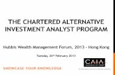 THE CHARTERED ALTERNATIVE INVESTMENT ANALYST … · 31.07.2013 · THE CHARTERED ALTERNATIVE INVESTMENT ANALYST PROGRAM Hubbis Wealth Management Forum, ... 200 Multiple Choice Questions