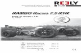 RAMBO RAcing 7.5 RTR - · PDF fileDer 4WD Buggy RAMBO Racing 7.5 wird von einem luftgekühlten 7,54 ccm Zweitaktmotor mit ,4 kW (3,3 PS) angetrieben. Schiebevergaser, Schiebevergaser,