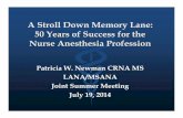A Stroll Down Memory Lane: 50 Years of Success for the ... · PDF fileA Stroll Down Memory Lane: 50 Years of Success for the Nurse Anesthesia Profession Patricia W. Newman CRNA MS