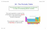 30 - The Periodic Table - The Periodic Table.pdf · 30 The Periodic Table Mr. C JCS 1 January 14, 2014 30 The Periodic Table The periodic table is an arrangement of elements in order