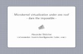 Microkernel virtualization under one roof - dare the ......UTCB VMM kernelspace userspace NOVAmicrohypervisor UTCB VMCS/VMCB thread vCPU IPCcall IPCreply UTCB VMM vCPUstate kernelspace