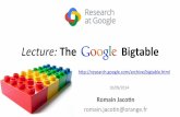 Lecture: The Google Bigtable$brents/cs494-cdcs/slides/thegooglebigtable.pdf · Agenda • Introduc3on • Datamodel! • API • Buildingblocks • Implementaon! • Reﬁnements!