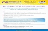 tips for Writing an OR Manager awards nomination · tips for Writing an OR Manager awards nomination ... Sample letter of recommendation 29306 Dear Award Team, It is my pleasure to