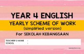 YEAR 4 ENGLISH · YEAR 4 ENGLISH YEARLY SCHEME OF WORK (simplified version) For ... teacherfiera.com. teacherfiera.com™ WEEK 1 LESSON THEME TOPIC SKILLS CONTENT STANDARD LEARNING