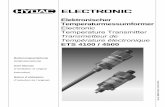 Elektronischer Temperaturmessumformer …...6 ETS 4100 / 4500 Stand: 14.03.2014 HYDAC ELECTRONIC GMBH Mat. Nr.: 669602 D 4 Anschlussbelegung Steckerbelegung des ETS 4100 Stecker 4-pol.
