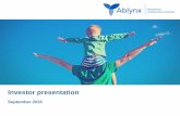 Investor presentation - Ablynx · < 2.6; low disease activity: 2.6 ≤ DAS28 CRP ≤ 3.2 Up to 49% of patients in clinical remission at week 24 ... Ex vivo assay for platelet string