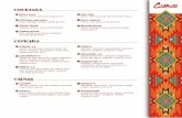 menu cena cusco ing...CocktailS Pisco sour Pisco, citrus juices & angostura Chilcano peruano Pisco, ginger soda, sweet & sour Chola María Tequila, pisco, tamarind & basil Opera prima