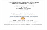 LABORATORY MANUAL B.TECH (III YEAR t II SEM) (2017-18) Manuals/AE/III-II/PROGRAMMING LANGUAGE FOR... · PROGRAMMING LANGUAGE FOR MATHEMATICAL MODELS LABORATORY MANUAL B.TECH (III