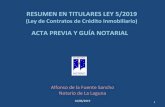 RESUMEN EN TITULARES LEY 5/2019 - Notarios y ......RESUMEN EN TITULARES LEY 5/2019 (Ley de Contratos de Crédito Inmobiliario) Alfonso de la Fuente Sancho Notario de La Laguna 16/06/2019